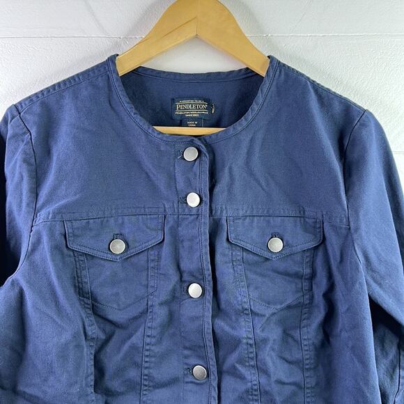 PENDELTON Navy Blue‎ Silver Button Up Crew Neck Cotton Long Sleeve Jacket Size S - Picture 5 of 12